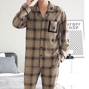 2024 Fashion Automn Letter Imprimer Pajamas Ensembles pour hommes Pantalons à carreaux purs coton mâle Male Sleepwear Wear Lounge Nightwear Plu Size 231220