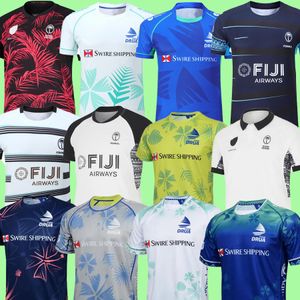 2024 Fiji Rugby Jerseys Equipo nacional de sietes 2023 Copa del mundo Sistema de 7 personas Hogar lejos Blanco Rojo Azul Negro S-5XL FIJIAN DRUA Manga corta 22 23 24 25 Fútbol americano