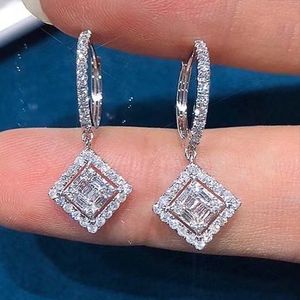 2024 Ins Top Vente Clip Boucles D'oreilles Drop Ship Sparkling Luxe Bijoux Doux Mignon 925 En Argent Sterling T Princesse Coupe 5A Zircon Partie Élégante Femmes Boucle D'oreille Pour Cadeau De Mère