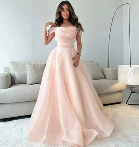 Vestido De fiesta De Organza rosa claro, corte en A, hombros descubiertos, cuello vuelto, plisado, para fiesta De cumpleaños, graduación, 2024