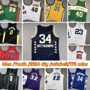 2024 Men de basket de basket-ball pour enfants Lebron 23 Bryant Stephen Curry Michael Bird Durant Iverson Butler Antetokounmpo Kemp Pipen Rodman Malone City Jerseys