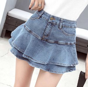 2024 Mini Jean Skirts Summer Womens Sexy High Waist Denim Skirt Female Ruffles Pockets Saia Jeans Fashion Casual Jupe Femme