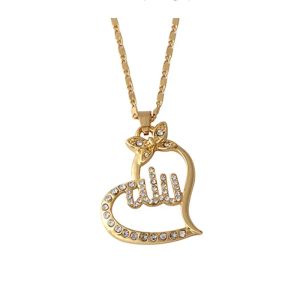 Collier en or 14 carats pour femmes arabes, couleur or, dieu musulman islamique, pendentif à breloque, bijoux à la mode, cadeaux du Ramadan, nouvelle collection 2024