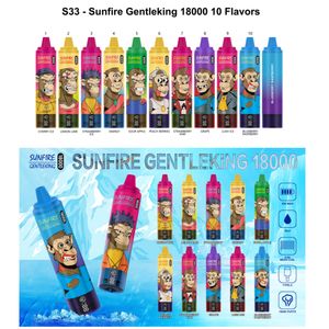 2024 Nouveau arrivée Sunfire18000 Puffs Dernivins E Cigarettes 0,9 ohm Mesh Bobine 25 ml 850mAh Cigrecs électroniques rechargeables Puff 18K 0% 2% 3% 5% Écran Affichage Vape Pen US Arab UK