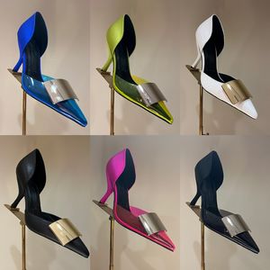 Escarpins à talons hauts en soie et PVC pour femmes, chaussures de styliste à bout pointu, en feuille de métal, à la mode, de luxe, polyvalentes, nouvelle collection 2024, EU35-41