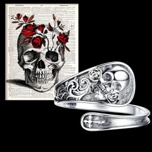 2024 Nouveau crâne gothique cuillère Rose fleur réglable bague en or 14 carats bohème victorien Vintage anneaux de pouce bijoux cadeaux de noël pour les femmes