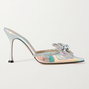 2024 Nouvelles dames Sandales de cuir breveté réelles 8,5 cm STILETTO HEUR THEEL POINTÉ PLIMAGE PLIMAGE DIAMON DIAMON POUR