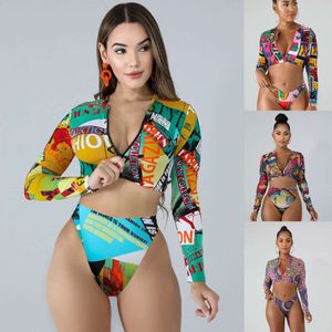 2024 Nuevo Bikini de manga larga Bikini alta cintura División de mujer Playa Conservadora Sun Beach Tuit Ggitys canales Burburriness Ksop