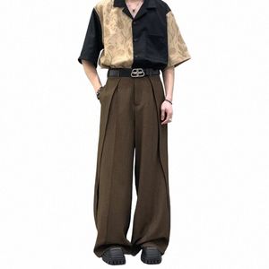 2024 nuevos hombres fi vintage flojo casual pierna ancha traje recto pantalones hombre streewear show lg pantalones pantalones n11l #