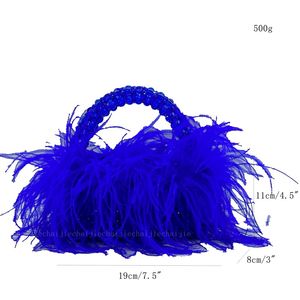 2024 Nuevo bolso de cuentas de perlas con piel de plumas de avestruz marca de diseñador caja de piedra de cristal acrílico transparente bolso de mano para mujer bolso de fiesta hecho a mano bolsas de mensajero