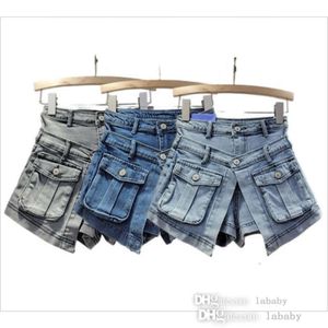 Mini jupe-Short en Denim pour femmes, robe pliante, taille moyenne, Cargo, jupes courtes, pantalons, nouvelle collection été 2024