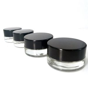 2024 Portable 3 ml 5 ml pots en verre transparent crème cire huile épaisse couvercle noir réservoir en verre pot cosmétique emballage pour conteneurs d'échantillon bouteille d'emballage