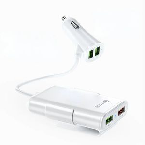 2024 QC3.0 4 ports Car Chargeur USB Chargeur Fast Charge Adaptateur d'alimentation allume pour l'iPhone Huawei avec un câble de moyeu USB d'extension de 1,7 m