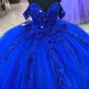 2024 Boule de bal bleu royal robes quinceanera robes nuptiales perles de cristal corset arrière sweet 16 robe Longueur de planche