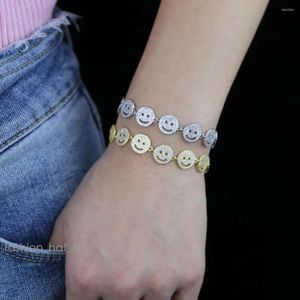 2024 Silver Gold Color Micro Pave Iced Out Bling Smile Bangle Cubic Zirconia Luxury Fashion Bracelet Femmes Bijoux Smiley Face Bracelet 461