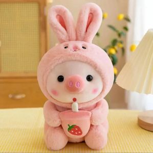 2024 tamaño 25cm juguete de peluche súper suave ojo grande cerdo Rana con frutas juguetes relleno almohada para dormir niño niña regalo de cumpleaños