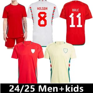 2024 Maillots de football du Pays de Galles JAMES BALE 24 25 Chemises de football galloises JOHNSON N.WILLIAMS RODON T.ROBERTS CABANGO LEVITT MOORE THOMAS Maillot kit enfant homme