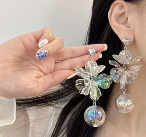 2024 Boucles d'oreilles Stud Korean exagéré résine éboulinite de couleur fleur Pendant 2023 Fashion Unique Long Style Personnalité pour les femmes Pendant coloré