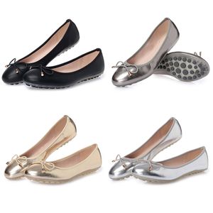 Zapatos de mujer de verano 2024, tacones bajos, cabeza redonda, lazo, parte inferior plana, cómodos, transpirables, mamá, negro, dorado, gris, talla grande 36-41