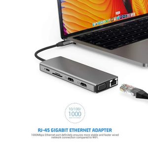 2024 USB Tipo C HUB Tipo-C a HDMI 4K VGA Adaptador RJ45 LAN ETHERNET SD TF USB-C 3.0 Typec 3.5 mm Video de audio para MacBook Pro OTG-para
