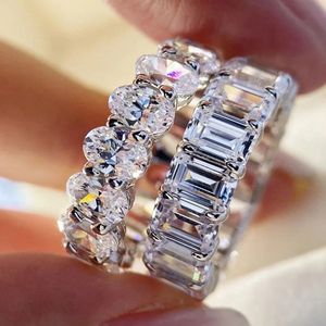 2024 Anneaux de mariage Personnalité de la mode émeraude Cut Moissanite Row Ring Bands Trends Femme Géométrique