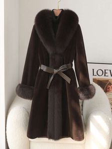 Haining – manteau avec col en fourrure de renard pour maman, polaire dorée, Imitation peau de vison, nouvelle collection hiver 2024, 425726