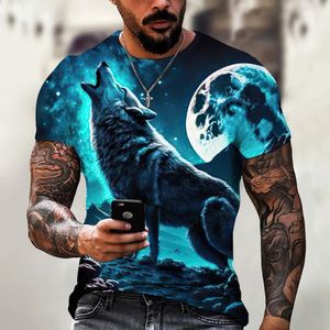 Camiseta de lobo para hombre, camiseta de manga corta con estampado de animales, camiseta informal 3D de calle para hombre, camiseta de gran tamaño, ropa Vintage 2024