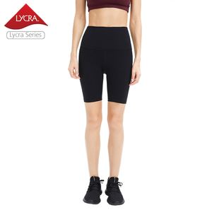 2024 Yoga Lycra tela Cintura alta Control de barriga Entrenamiento Pantalones cortos de yoga Compresión negra Bicicleta atlética Pantalones cortos para correr Slim Stretch Gym Medias