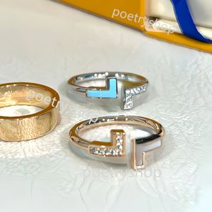 2024 nuevos anillos de diseñador para mujeres anillo de diamantes de lujo para hombre doble Tifco anillo de amor abierto anillo de oro de boda moda popular joyería clásica de alta calidad con caja azul