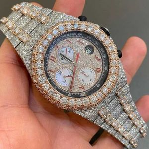 2024autre montre-bracelet étincelle glace sur pavé réglage VVS diamant montre pour hommes en acier inoxydable matériel dans la marque de mode