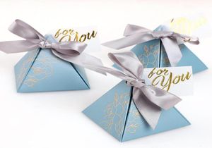 2050100pcs Blue Triangle Candy Box pour les faveurs de mariage Favors Paper Douche de bébé Decoration Cadeau enveloppant 9654787