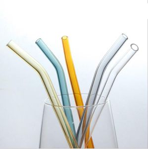 Pajitas de vidrio de borosilicato ecológico reutilizables de 20cm, pajitas de cóctel de leche recta doblada de color transparente, resistencia a altas temperaturas