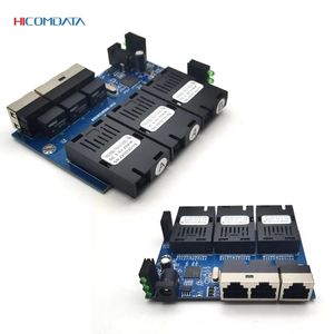 HICOMDATA 20KM 100M commutateur de Fiber optique convertisseur de médias 3 fibres 3 Rj45 Simplex Ethernet émetteur-récepteur de Fiber monomode adaptateur PCBA