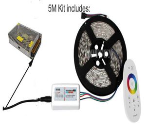 20m 15m 10m 5m 24V RGB LED Tira de luz flexible 5050 Cuerda de carrete impermeable RF Touch Controlador remoto Adaptador de fuente de alimentación Mini6108038