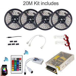 Kit de bandes flexibles LED RGBW RGB WIFI, 20m, SMD 5050 2835, étanche IP65, Ruban Tiras, contrôleur de Mode temps musical, alimentation 12V, Ada269d