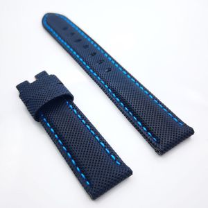 Correa de cuero de lona negra de 20 mm - 18 mm con puntada azul apta para reloj PAM Wirst