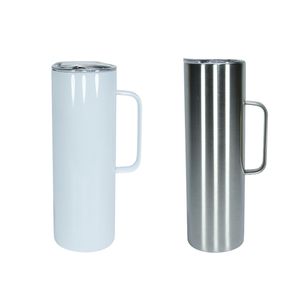 Vaso recto de sublimación con asa Vasos delgados de 20 oz Vasos aislados delgados de acero inoxidable Cerveza Tazas de café Fondo de goma Paja de metal