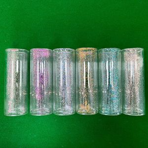 Gobelets en verre boule à neige pré-percés de 20 oz avec couvercle en bambou paille double paroi sublimation verres fins droits gobelet bouteilles de boisson à paillettes vierges transparentes