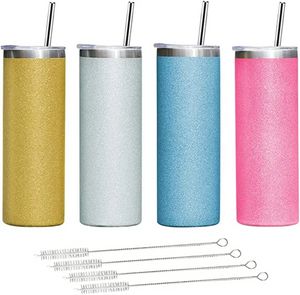 Gobelets à sublimation de 20 oz isolés à paillettes avec couvercle et paille en métal Tasse à café à double paroi en acier inoxydable pour boissons chaudes glacées Boissons 20 oz FY5313