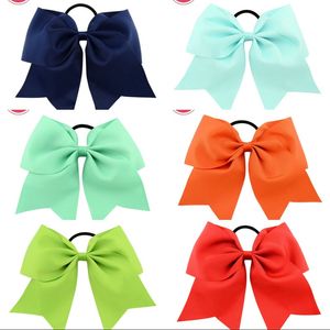 20 Unids 8 Pulgadas Sólido Grande Cheerleading Ribbon Bows Grosgrain Cheer Pajarita Con Banda Elástica Niñas Bandas de Goma para el Cabello Hermosa HuiLin 322 U2