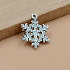 20 piezas aleación esmalte copo de nieve encantos invierno tema Navidad colgantes a granel para joyería fabricación dijes collar pulsera tobillo pendiente