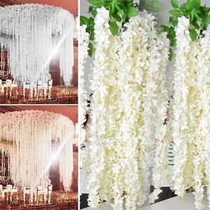 20 piezas hermosas flores de glicina de seda Artificial blanca colgante de ratán novia boda guirnalda vid hiedra decoración de techo 220311