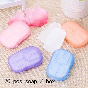 20 UNIDS / caja Portátil Desechable Anti polvo Mini Jabón de Viaje Lavado de Papel Mano Baño Limpieza En Caja Jabón Espumoso Papel Hojas Perfumadas Envío Gratis