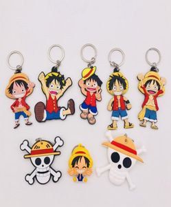 Diseñadores de dibujos animados de 20pcs Figura One Piece Keychain Soft PVC 3D Doble Key Chain Key Ring Kiding Key Party G1645550