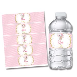 20 unids personalizado princesa rosa lunares fiesta de cumpleaños botella de agua etiquetas de vino barra de caramelo envoltorio pegatinas recién nacido bebé decoración 210408