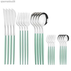 20 pièces vaisselle menthe vert argent acier inoxydable ensemble couteaux fourchette cuillères couverts cuisine maison vaisselle couverts ensemble en gros