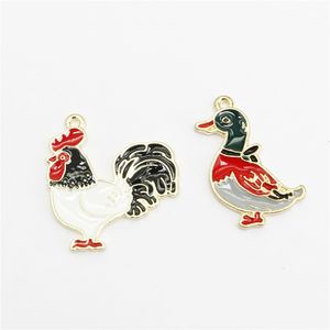 20 piezas esmalte pato pollo encantos aleación Animal ganso gallo colgante pulsera joyería fabricación accesorio