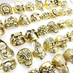 20 piezas anillos de calavera góticos y punk para hombres, chapado en oro y plata, accesorios de joyería de moda, venta al por mayor, lote de estilos mixtos