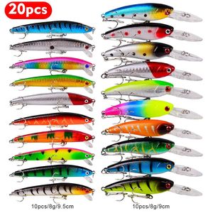 20 pièces appât dur méné leurres de pêche bar eau salée douce mer du japon yeux 3D Wobbler attirail manivelle Pesca appâts kit ensemble 240113