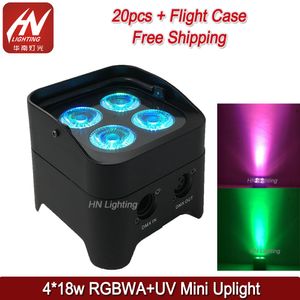 20pcs Battery Operated Uplighting Mini LED Par Light 4x18W RGBWA UV Inalámbrico DMX Upslight Effect Wedding DJ Uplighter IR Remoto con estuche de carretera